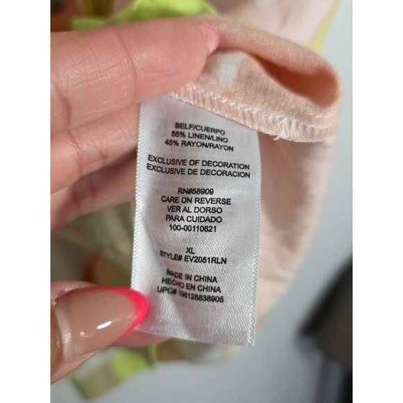 Womens Macys Every Floral Button Down Linen Top Size XL Short Sleeve Cropped - Picture 3 of 5